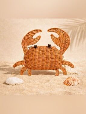 Woven Crab-Shaped Crossbody Bag - Tan
